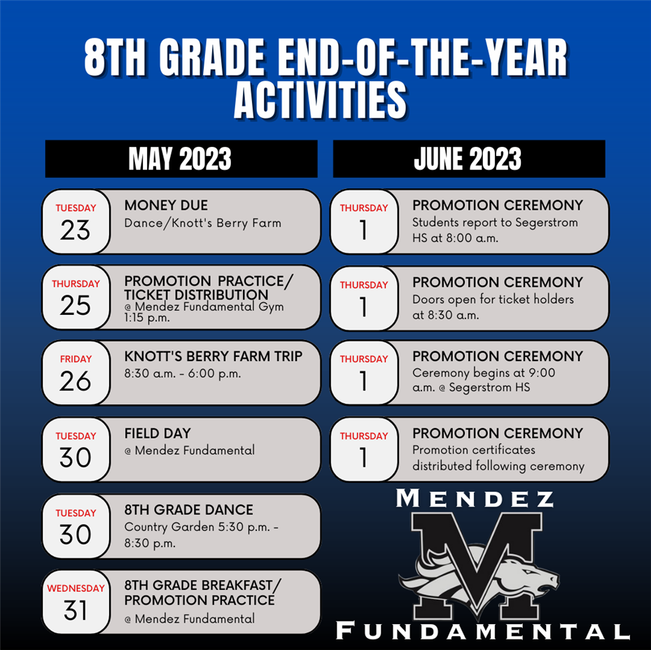 8th Grade End-of-the-Year Activities (Important Dates)